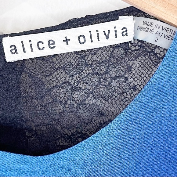 Alice + Olivia Hollis Blue Royal Black Lace Cap Sleeves Sheath Dress Size 2 US - Picture 4 of 7